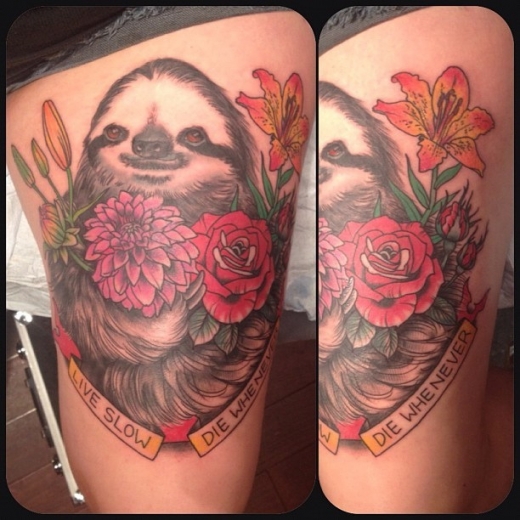 Live Slow  Die whenever sloth tattoo